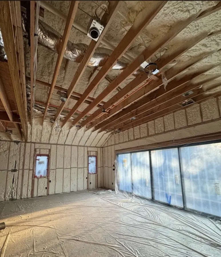 Interior walls and ceiling insulated with spray foam during new construction in Lake Murray of Richland